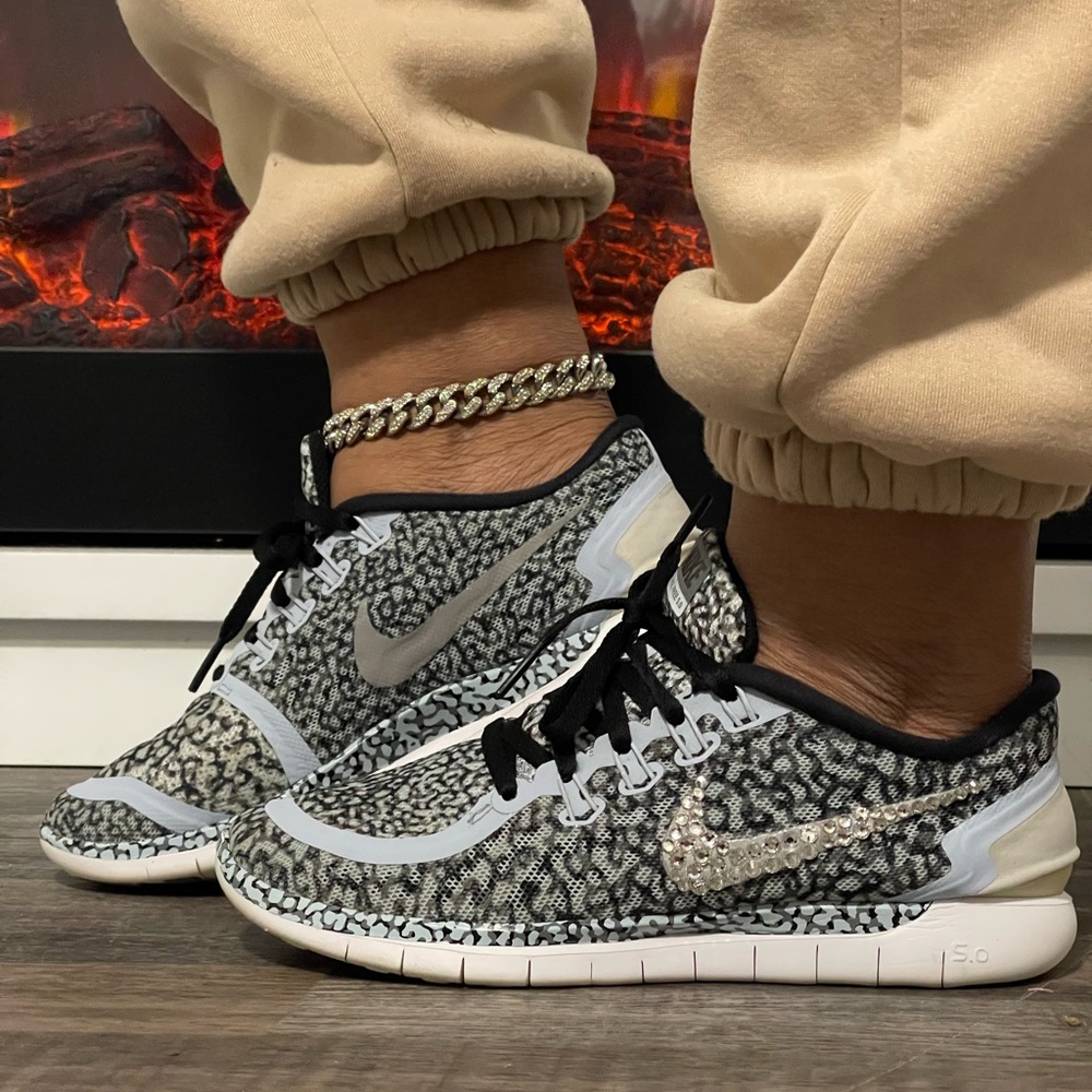 Blingged RARE NIKE barefoot ride 5.0 Free Light Blue Snakeskin or cheetah print